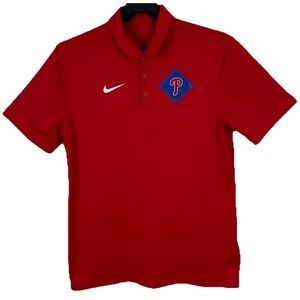 Nike Dri Fit Philadelphia Phillies Polo Shirt Mens M Red Short Sleeve MLB Phils